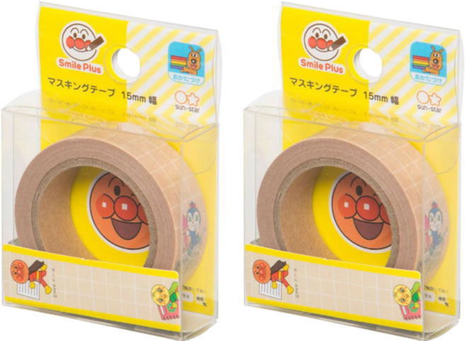 sun-star ANPANMAN 麵包超人 紙膠帶 15mm, 棕色, 2個