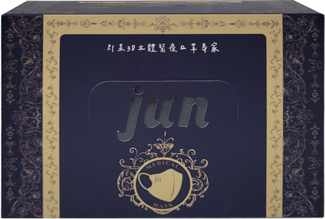 JUN 郡昱 立體醫療口罩 未滅菌 M 13.5 x 10.5cm, 1盒, 紳士藍, 20片