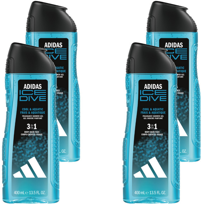 adidas 愛迪達 男性三合一潔顏洗髮沐浴露 超越沁涼, 400ml, 4瓶