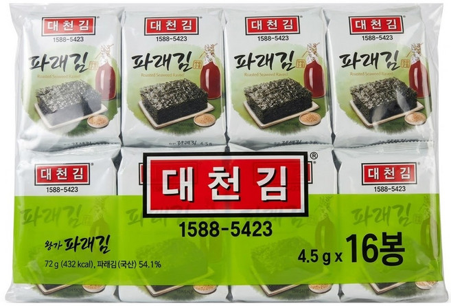Daechungim 大川 海青菜海苔 16入, 72g, 1袋