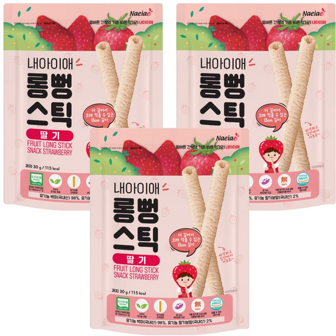 Naeiae 嬰幼兒米棒 韓國米餅 6個月以上, 草莓, 30g, 3包