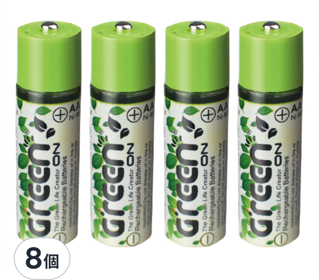 GREENON USB環保充電AA電池 3號, 8個, 1入