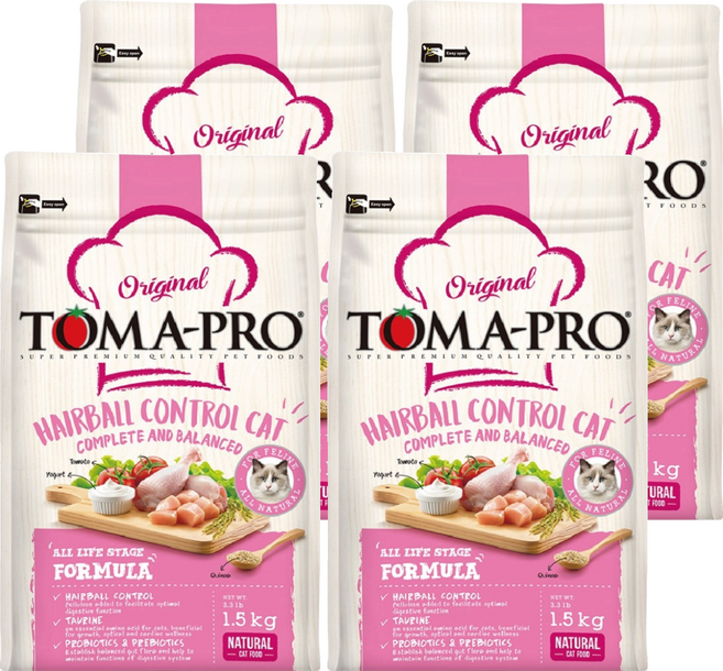 TOMA-PRO 優格 成幼貓 化毛高纖配方 乾飼料, 雞肉 + 米, 1.5kg, 4袋