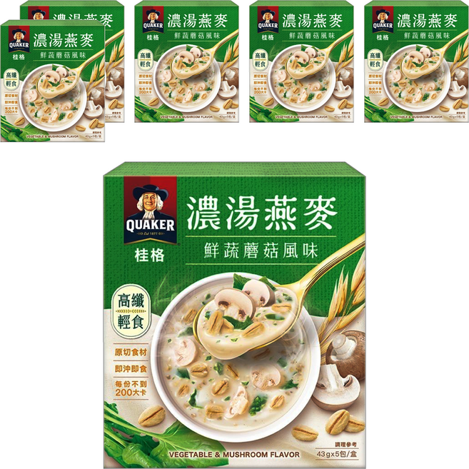 QUAKER 桂格 濃湯燕麥 鮮蔬蘑菇風味 5包入, 215g, 6盒