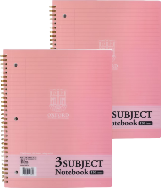 OXFORD 3孔可撕式線圈Letter尺寸左翻筆記本 120張 2入組, 顏色隨機, 1組