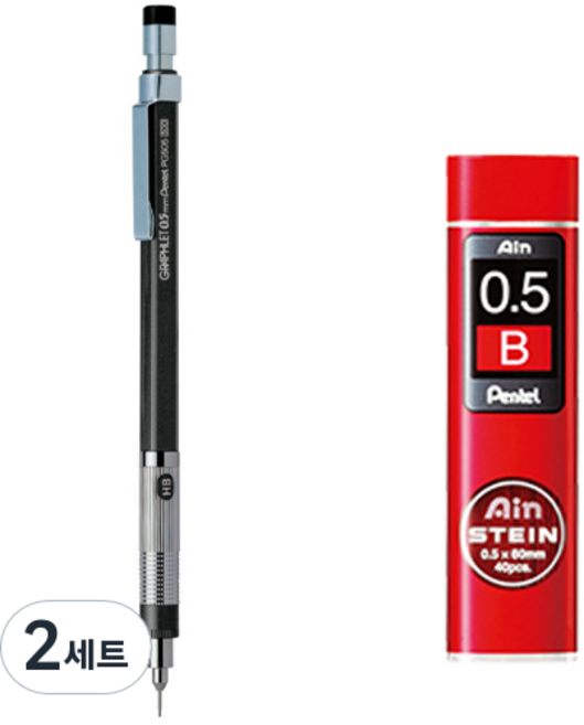 Pentel 飛龍文具 Graphlet 自動鉛筆 PG505-AD + Ain Stein B 筆芯套組, 0.5mm, 2組