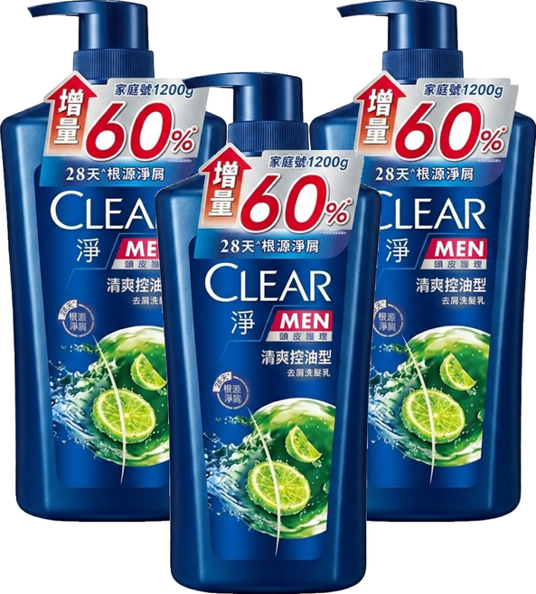 CLEAR 淨 男士去屑洗髮乳 清爽控油型, 1.2kg, 3瓶