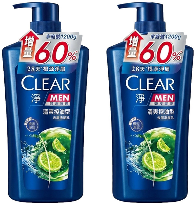 CLEAR 淨 男士去屑洗髮乳 清爽控油型, 1.2kg, 2瓶