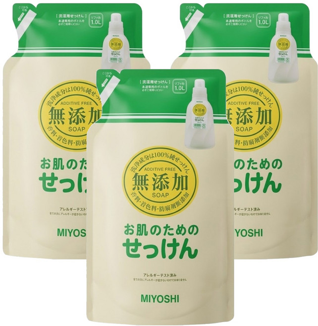 MIYOSHI 無添加 洗衣精 補充包, 1L, 3包