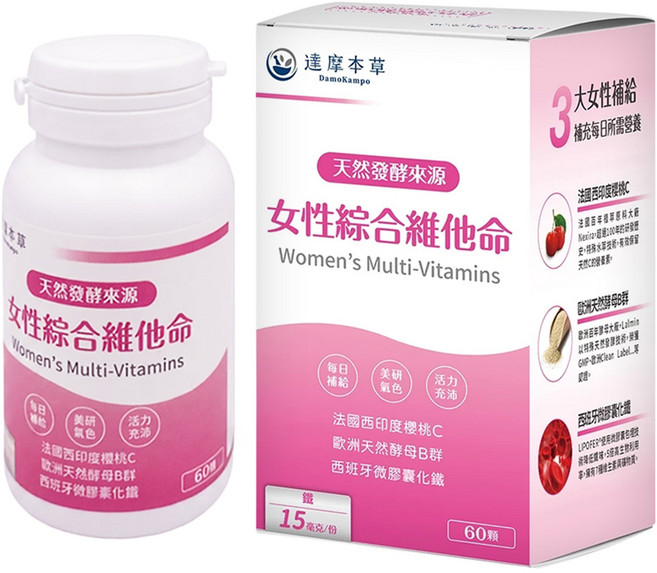 達摩本草 女性綜合維他命, 60顆, 600mg, 1盒