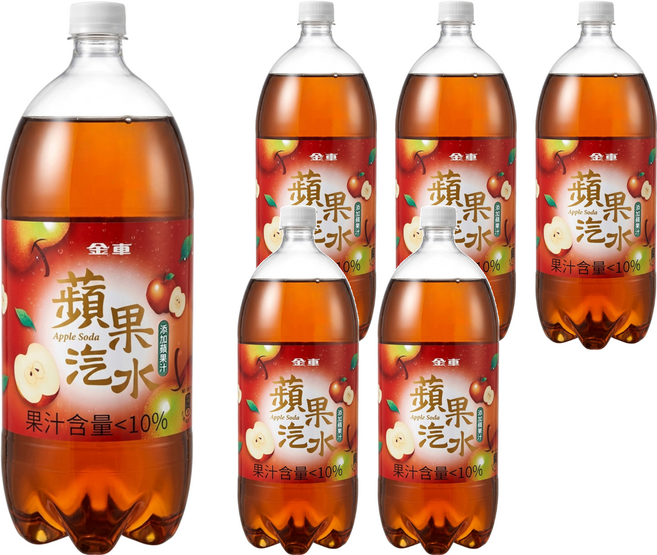 金車 蘋果汽水, 2L, 6瓶