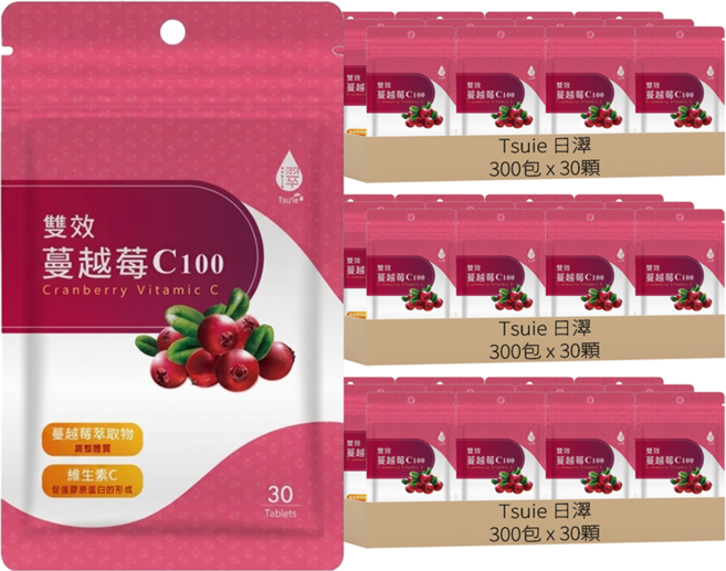 Tsuie 日濢 雙效蔓越莓 C100, 30顆, 750mg, 900包