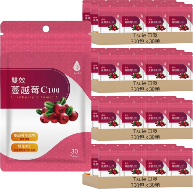 Tsuie 日濢 雙效蔓越莓 C100, 30顆, 750mg, 1200包