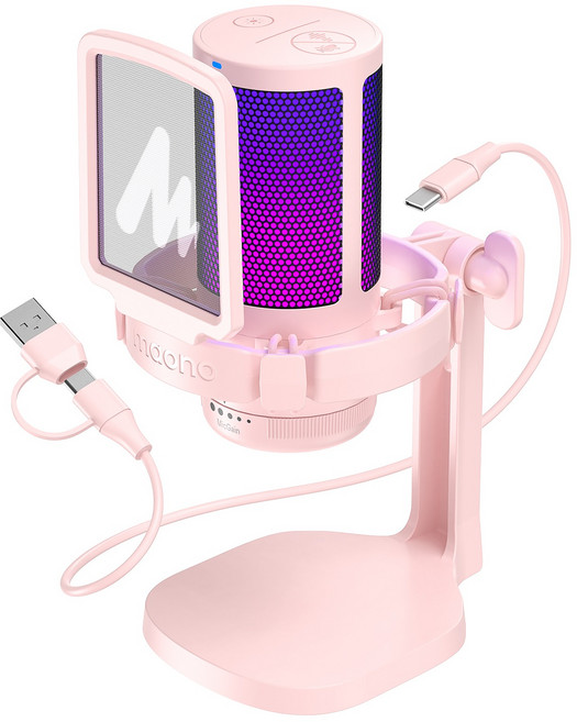 maono 閃克 一鍵式降噪麥克風 廣播錄音用 USB 電容式 電競, 粉紅色, DGM20