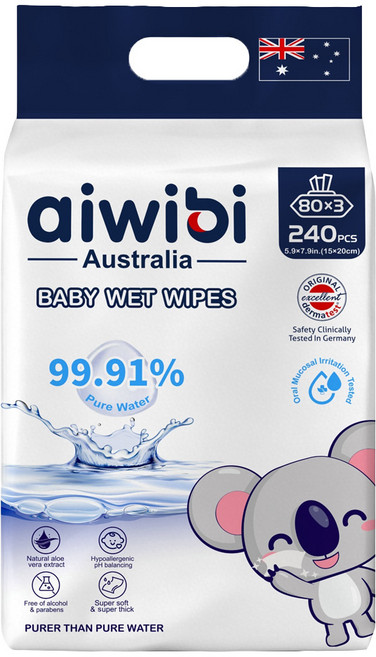 aiwibi 愛薇彼 EDI厚型純水嬰兒濕紙巾 80張, 240張, 1袋