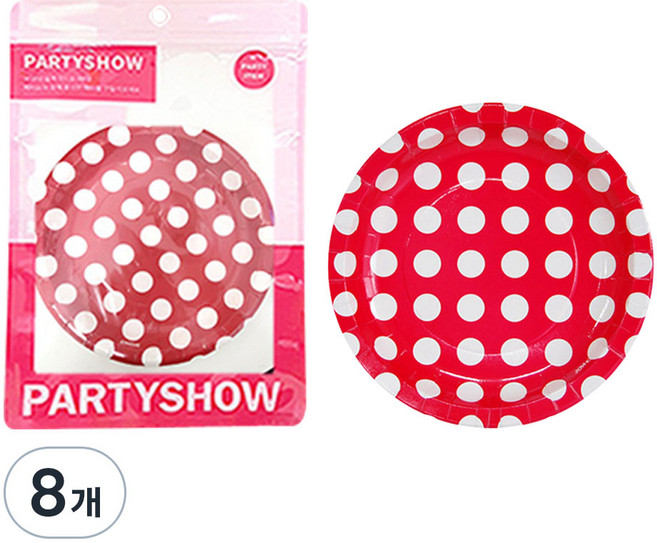 PARTYSHOW 圓點盤 紅色 23cm 6入, 8個
