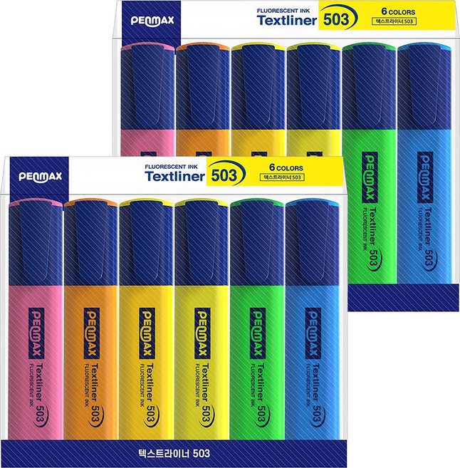 PENMAX Textliner 503 螢光筆 6色組, 粉色/橙色/蜜黃色/黃色/綠色/藍色, 2組