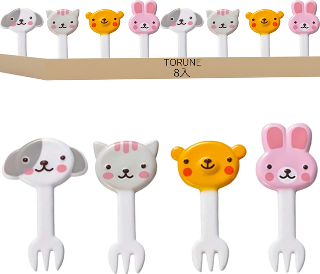 TORUNE 動物食物叉8件組 1組 8入 168132 兔子4.6 x 1.8 x 0.3cm + 熊4 x 2.2 x 0.4cm + 狗4 x 2.5 x 0.3cm + 貓4.1 x 1.9 x 0.3cm