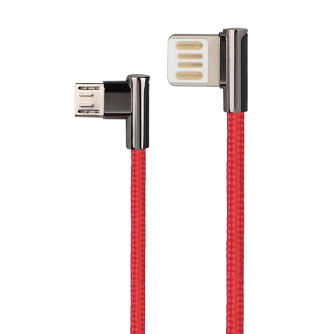 Kinyo Micro USB 雙面插彎頭鋅合金充電數據線 附束帶 USB-B21, 紅色, 1m, 1條