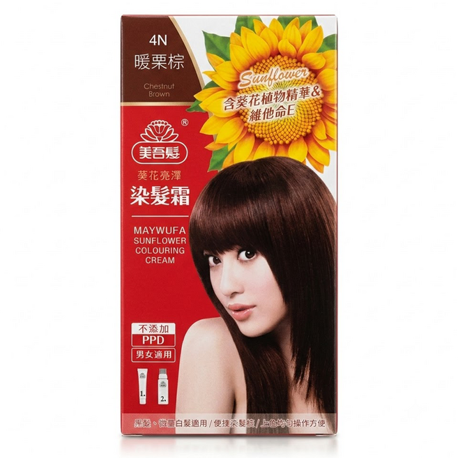 美吾髮 葵花亮澤染髮霜, 4N 暖栗棕色, 1盒