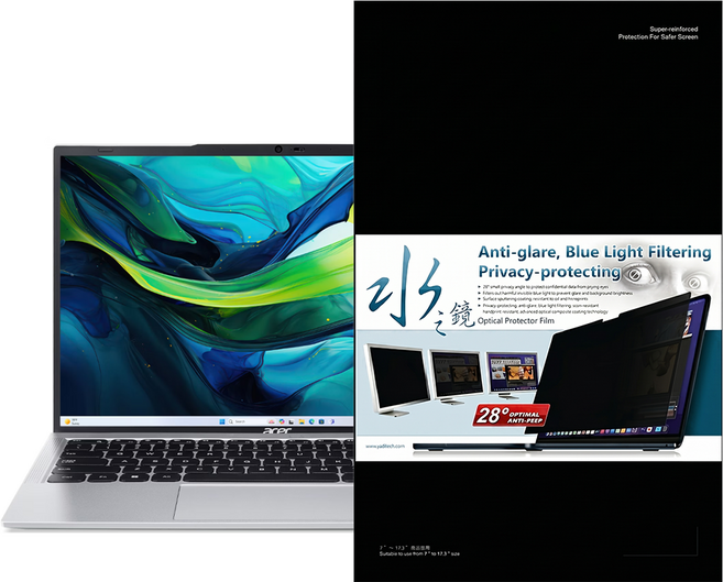 YADI 亞第 插卡隱貼 16 : 10 水之鏡防窺片 Acer Aspire Lite AL14 51P 5975專用 PF4PPB-W140 14吋, 單一顏色, 1個