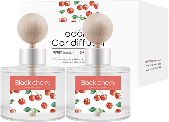 ODORE 車用擴香 120ml + 木質擴香棒 + 雙面膠帶組合, 2個, 黑櫻桃