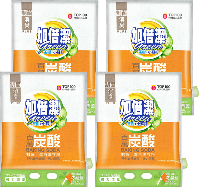 加倍潔 茶樹 + 小蘇打 制菌潔白洗衣粉, 1kg, 4袋