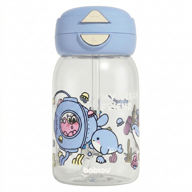 bablov 花伴森 Tritan 雙飲嘟嘟兒童水壺, 海洋朋友, 1個, 600ml