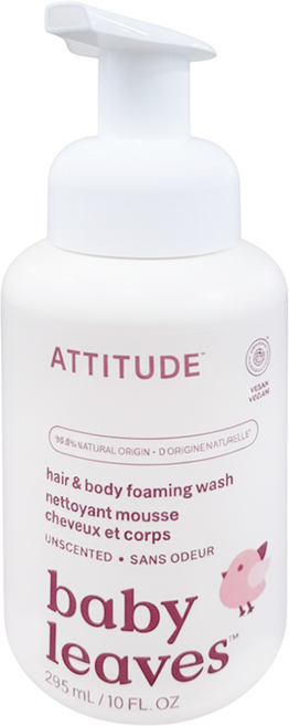 ATTITUDE 艾特優 嬰幼兒2合1泡沫洗髮沐浴露 無香味, 295ml, 1瓶