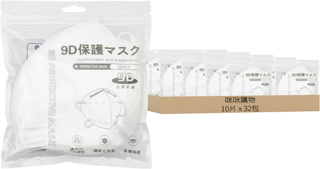 咪咪購物 成人9D超立體口罩, 白色, 80片, 4組
