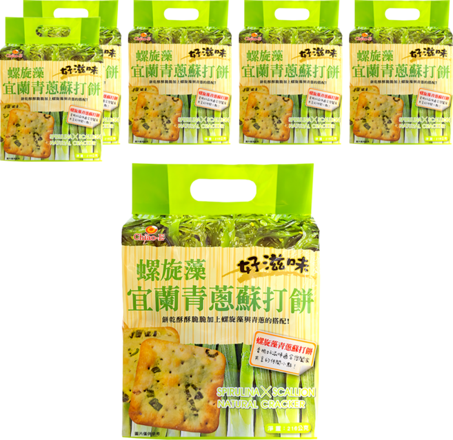 Chiao-E 巧益 螺旋藻宜蘭青蔥蘇打餅, 6袋, 216g