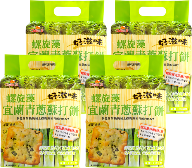 Chiao-E 巧益 螺旋藻宜蘭青蔥蘇打餅, 4袋, 216g