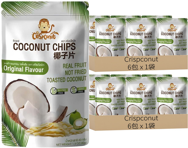 Crispconut 猴子 椰子脆片 原味 6包, 480g, 2袋