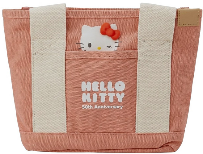 Kiiwi O Hello Kitty 多隔層厚磅帆布托特包 大頭 310g, 粉白