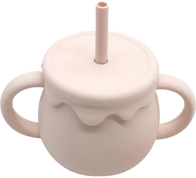 bebehome 矽膠兩用維尼蜂蜜吸管水杯, 250ml, 1個, 春天淡粉色