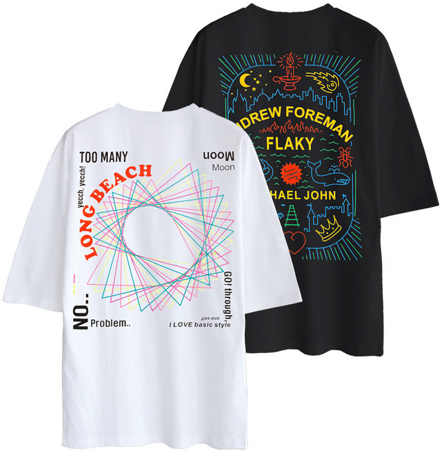 MCT Moon Collection 五分寬鬆版 Placky Triangle 透氣短袖T恤 2件組, 黑色(Placky T恤), 白色(Triangle T恤)