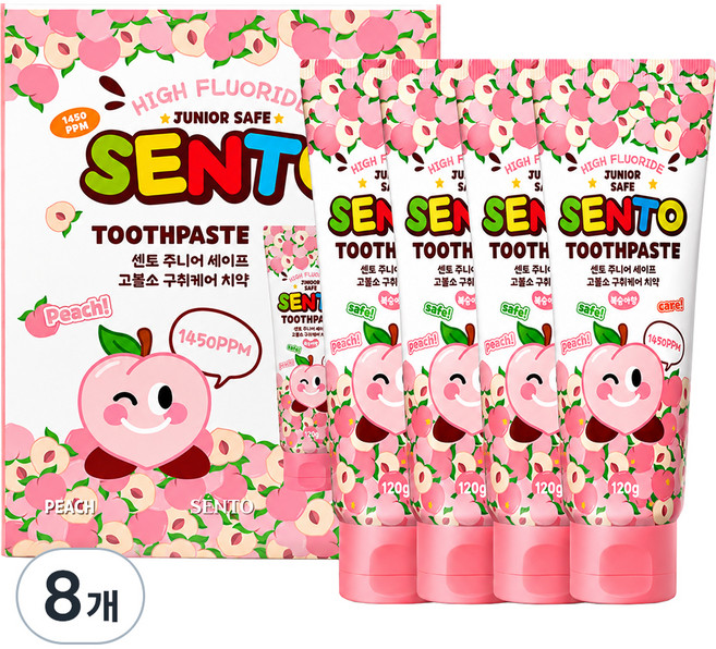 SENTO Junior Safe 高氟防口臭純素兒童牙膏 蜜桃香, 120g, 8個