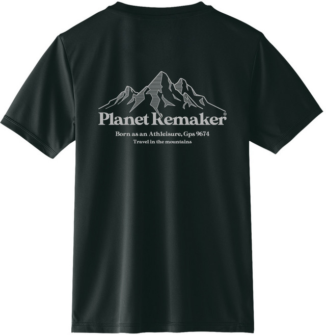 planet re:maker 中性款山脈印花短袖T恤, 黑色