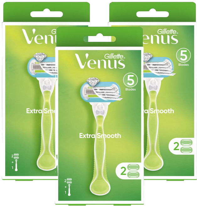 Gillette 吉列 Venus 維納斯 Extra Smooth 女性用除毛刀 刀架 + 2入刀片組, 3個