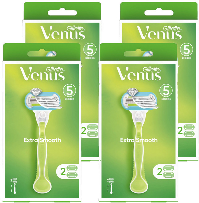 Gillette 吉列 Venus 維納斯 Extra Smooth 女性用除毛刀 刀架 + 2入刀片組, 4個