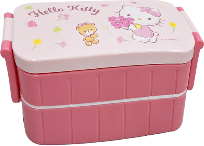 Skater Sanrio 三麗鷗 塑膠AG抗菌雙層便當盒 YZW3AG 上層300ml + 下層300ml 17.6 x 8.3 x 8cm, Hello Kitty, 1個