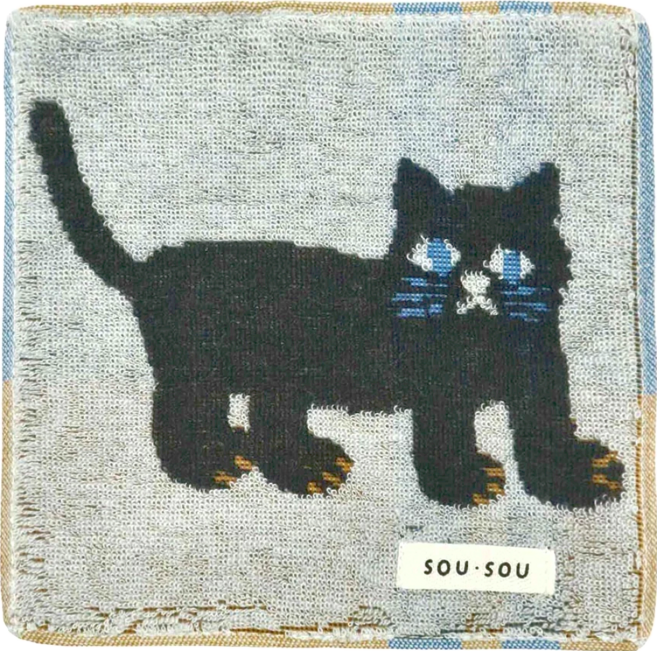 MARUSHIN 丸真 SOUSOU 京都新和風口袋小方巾 15 x 15cm, 黑貓, 1條