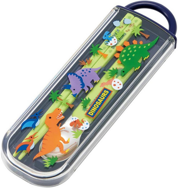 Skater DINOSAURS兒童餐具組 附收納盒, 藍色, 1個, 湯匙 + 筷子 + 收納盒