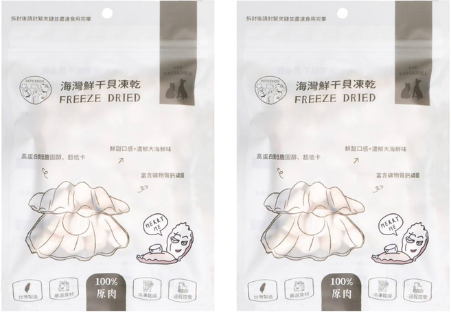 PETCOOK 派庫廚房 海灣鮮干貝凍乾 適用3個月以上犬貓, 干貝, 30g, 2包