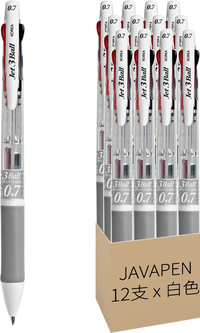 JAVAPEN Jet 3 Ball 油性三色筆 0.7mm, 白色, 12支