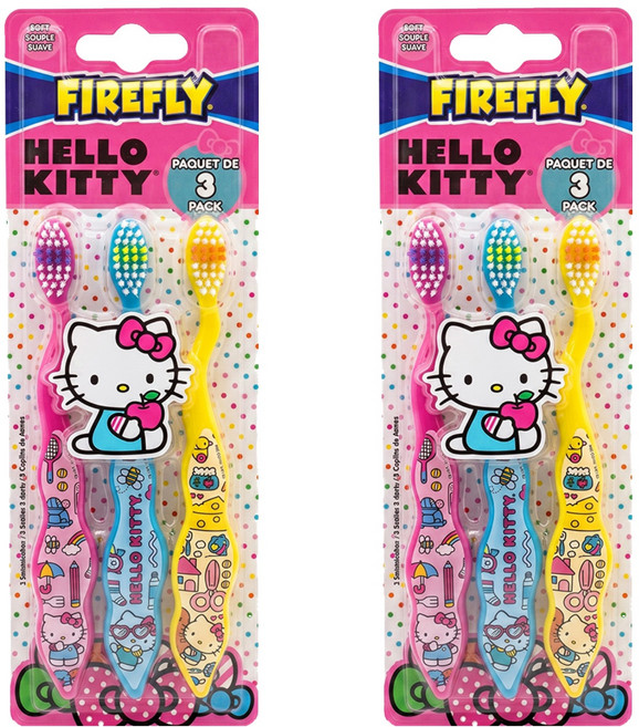 FIREFLY 兒童牙刷, HELLO KITTY 紅色 + 藍色 + 黃色, 3支, 2組