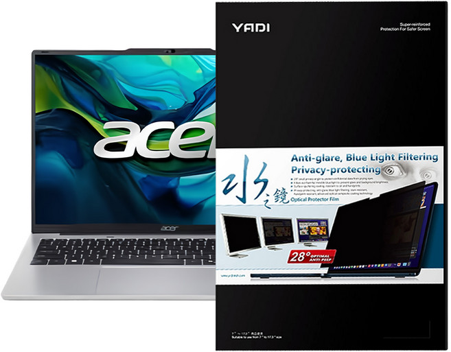 YADI 亞第 插卡隱貼 16:10 水之鏡防窺片 Acer Aspire Lite AL16 52P 74BU專用 PF4PPB-W160, 透明色, 1片