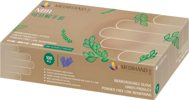 MEDIHAND 美恆 NBR可分解手套 無粉 耐油 拋棄式 XL 藍紫色 100入 1盒