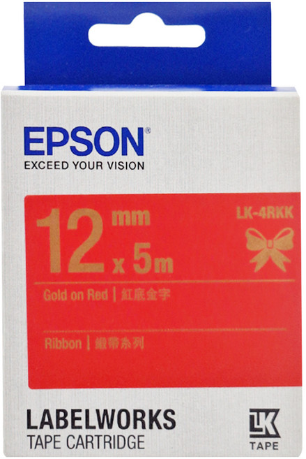 EPSON 台灣公司貨 標籤帶 C53S654442 LK-4RKK 12mm, 紅底金字, 5m