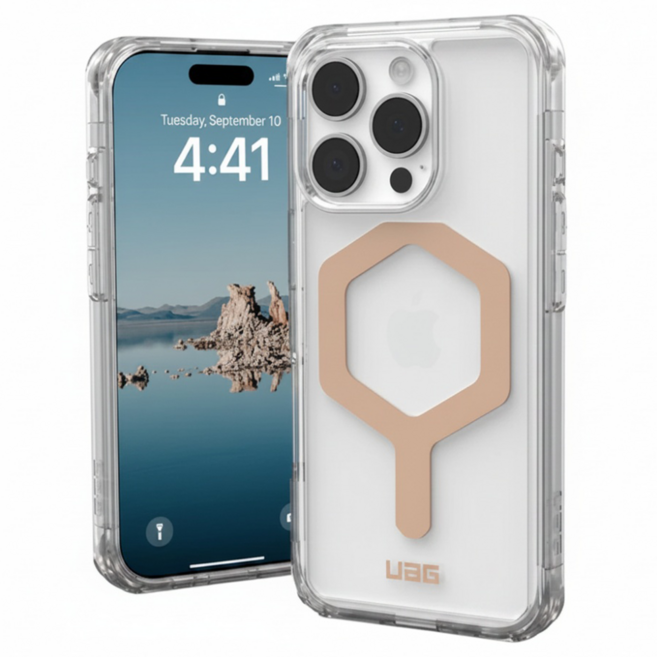 UAG MagSafe 耐衝擊 鋁合金支架 雙吊繩孔 耐抗泛黃 智慧型手機 保護殼 iPhone 16 Pro 極透明 金圈 44g 1個 原廠保固1年